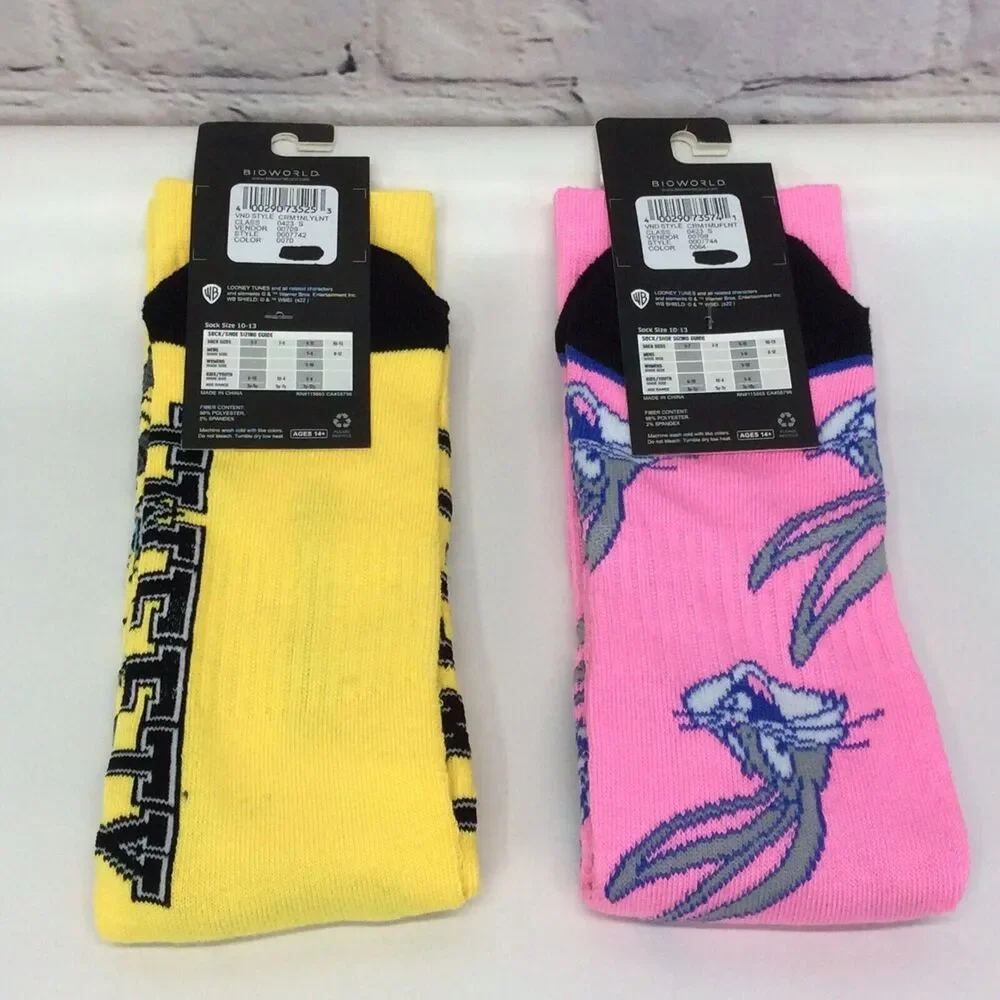 Looney Tunes BioWorld Crew Socks Men's Sz 10-13 Tweety Bird Bugs Bunny Colorful